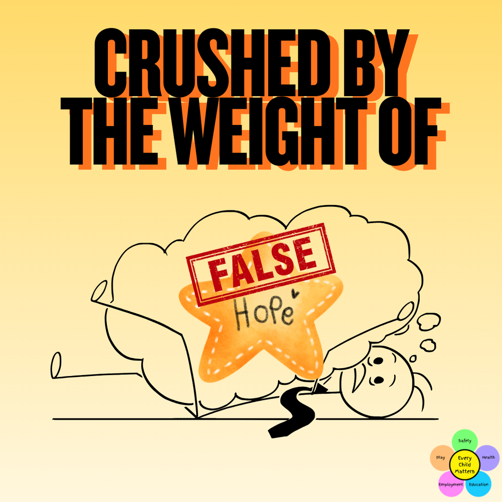 Image of a stick man being crushed by the weight of false hope.